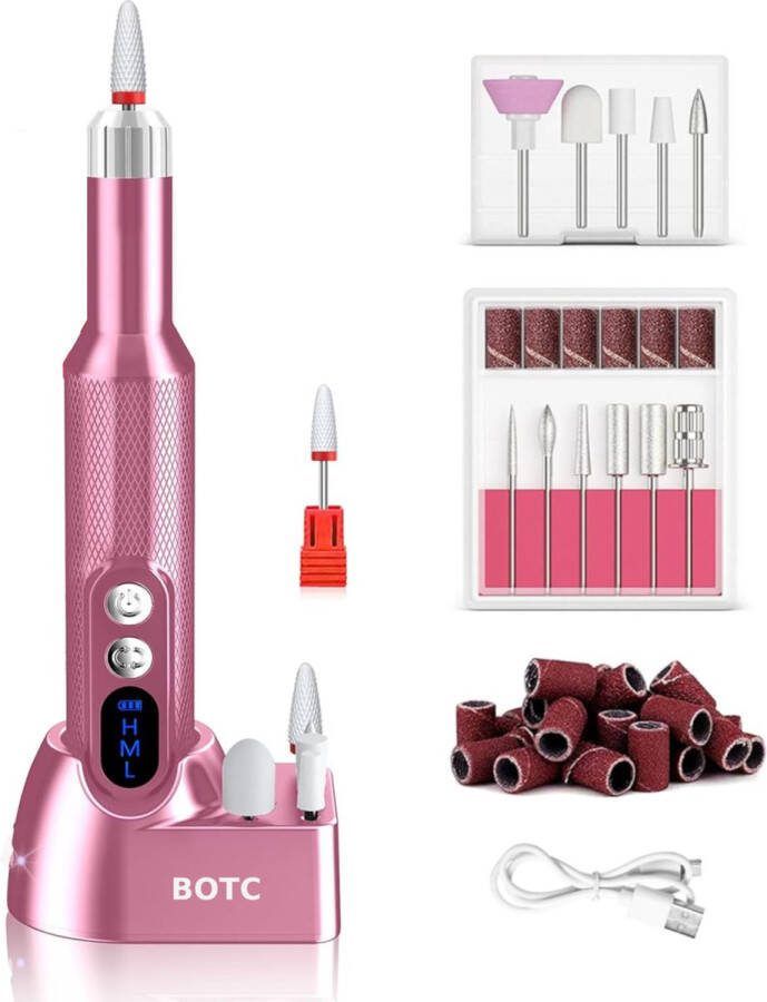 BOTC Elektrische Nagelvijl met Oplaadstation Nagelfrees 18000RPM Draadloos en Oplaadbaar Nagelvijl Manicure & Pedicure set Paars