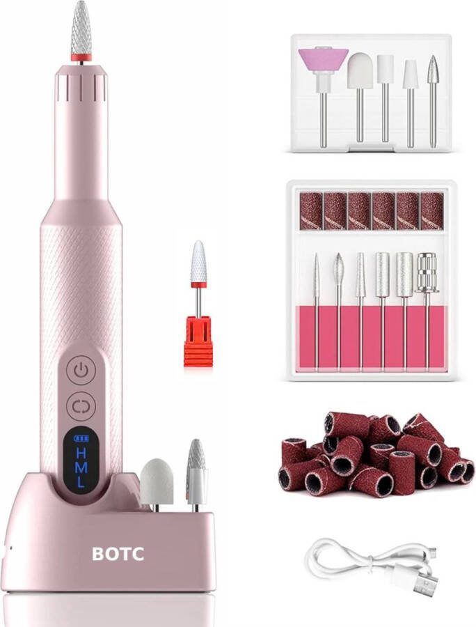 BOTC Elektrische Nagelvijl met Oplaadstation Nagelfrees Draadloos en Oplaadbaar Nagelvijl Manicure & Pedicure set Roze