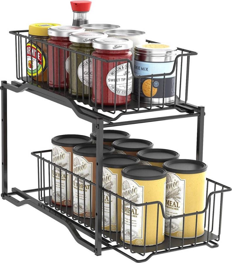 BOTC Gootsteenkast organizer Keukenkast organizer Keuken organizer Gootsteen organizer Zwart