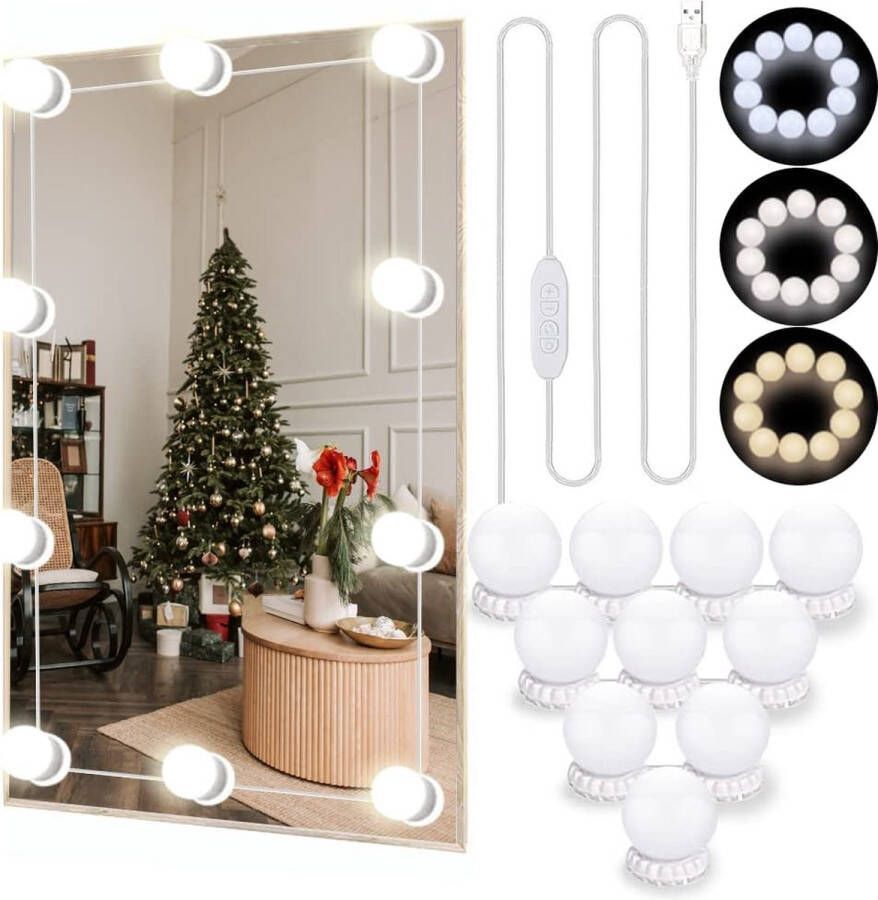 BOTC Hollywood Spiegel lampen 10 led Badkamerspiegel met 3 lichtmodi en 10 dimfunctie voor make-upspiegel LUB90101