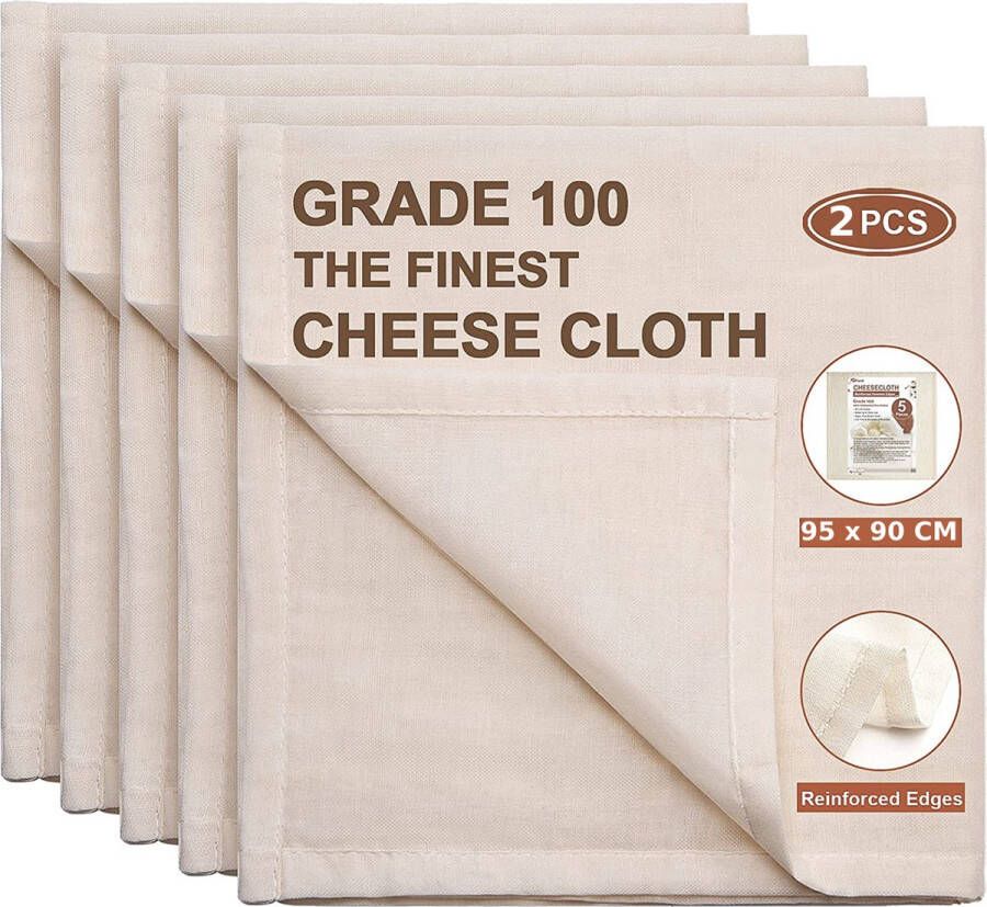 BOTC Kaasdoek Passeerdoek 95 x 90 cm 2 Stuks -zachte Neteldoek passeerdoek – Ongebleekt micromousseline
