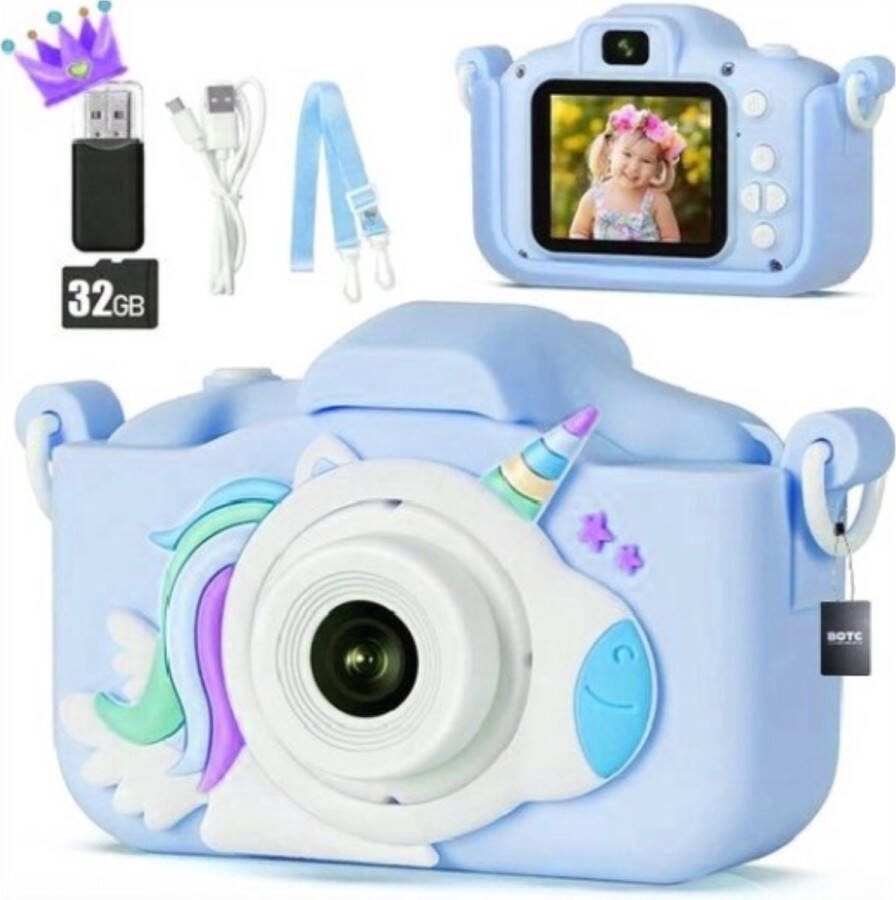BOTC Kindercamera 32GB SD-kaart Digitale Kindercamera HD 1080p Fototoestel voor Kinderen Blauw