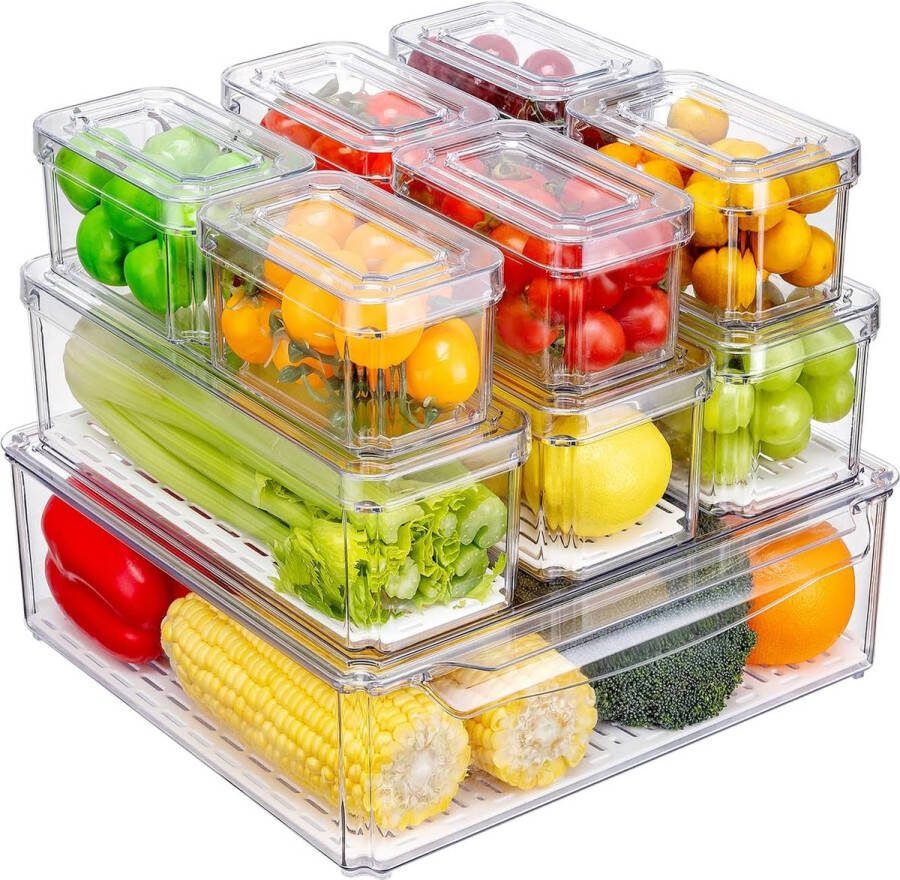 BOTC Koelkast Organizer 10 Stuks Opbergbox Lade Organizer Keuken Organizers Opbergdoos Koelkast Bakjes Transparant