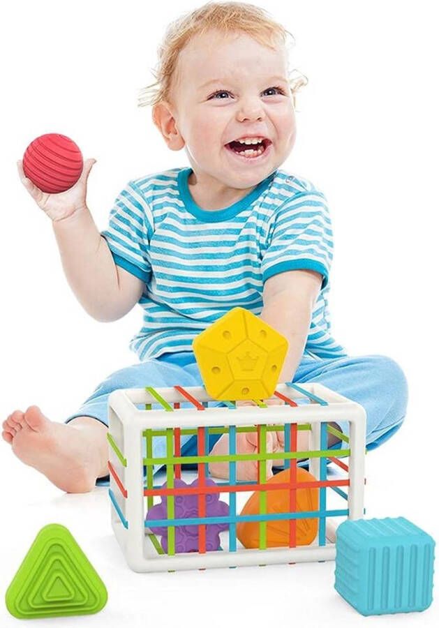 BOTC Montessorispeelgoed voor jongensmeisjes Sensorische bak voor baby's Vormsorteerderspeelgoed Kleurrijke kubus