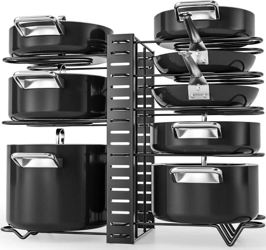 BOTC Pannenrek verstelbaar Opbergrek voor 8 pannen XL Keukenrek staand Dekselhouder Opbergrek voor 8 pannen