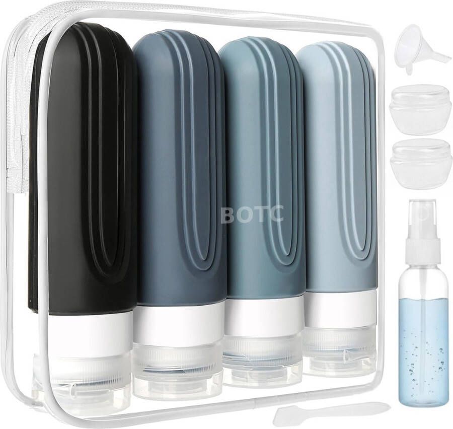 BOTC Reisflesjes met Etui 90ml Siliconen Reisflacons 12-Delig Reisaccessoires Cosmetica Potjes Reis Flesjes