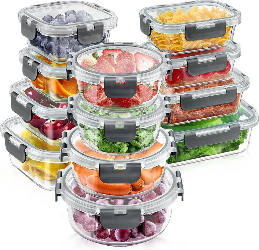 BOTC Vershoudbakjes Glas Meal Prep Bakjes 12 Delige set Luchtdicht BPA Vrij Vershouddoos van glas BPA Vrije