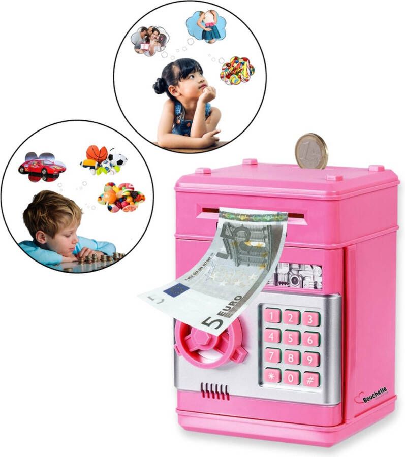 Bouchelle Spaarpot voor Jongen en Meisje Kluis Spaarpot voor Kinderen met Pincode Roze Munt en Briefgeld