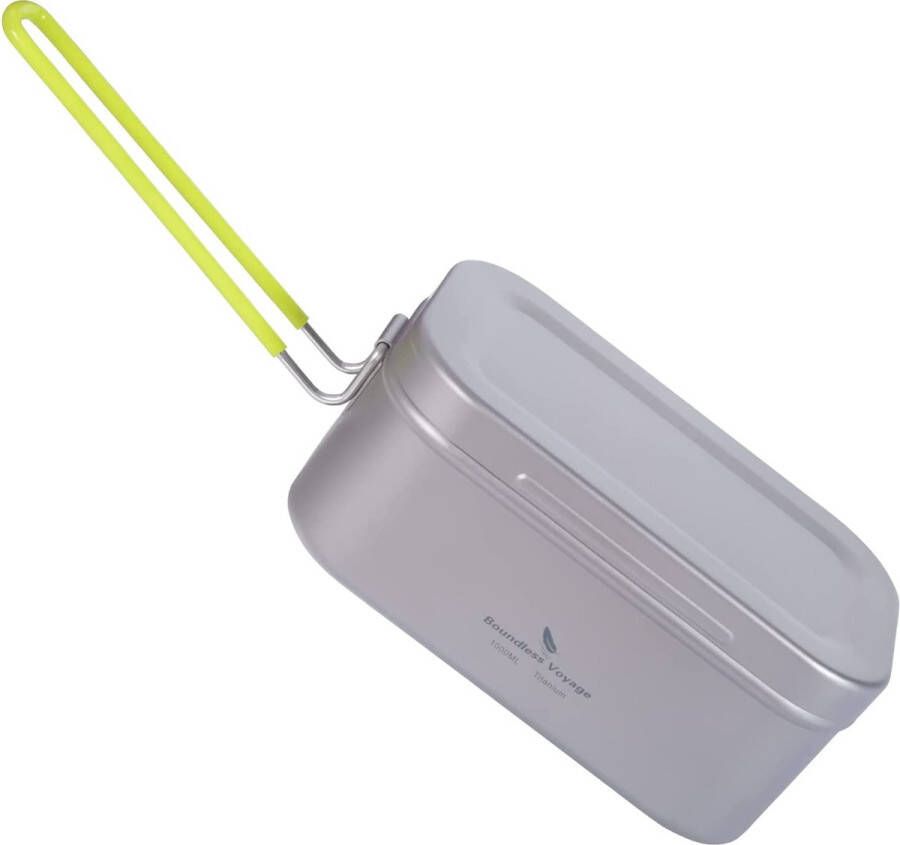 Boundless Voyage Messingblik van Titanium Lunchbox voor Buiten Campingkom Vierkante Pan Wandelen Enkele laag Bento Draagbaar Servies Lichtgewicht Kookgerei met Deksel Anti-Brandhandvat en Mini Stoomrek Stoompot Kampkeuken