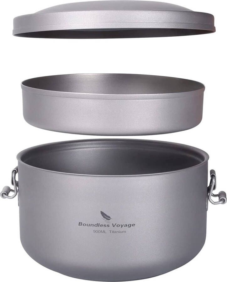 Boundless Voyage Titanium Lunchbox Buitenshuis Diner Doos Lichtgewicht Dagelijkse Kantoormedewerker Camper Student Bento Box 900ml Kom 250ml Schaal Set met Deksel Gescheiden Meerlaags Ongecoat Servies Mess Kits