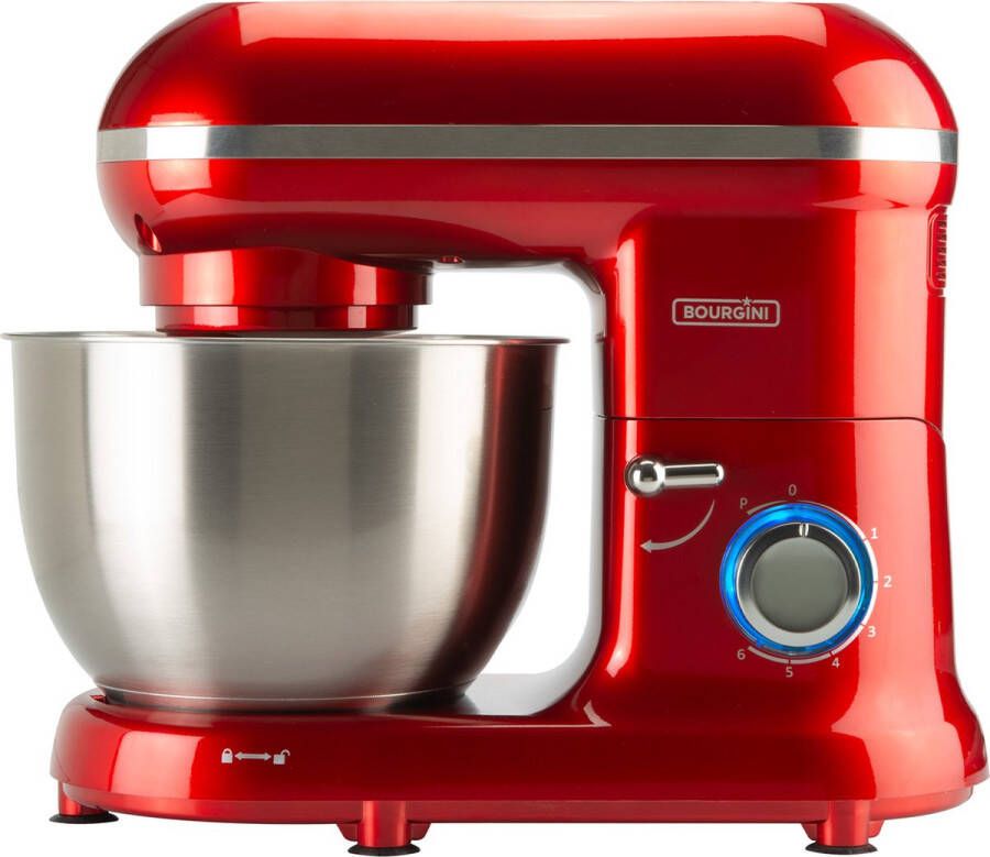 Bourgini Classic Kitchen Chef Keukenmachine 4.5L Mengkom Keukenmixer Keukenrobot 1300W- Rood