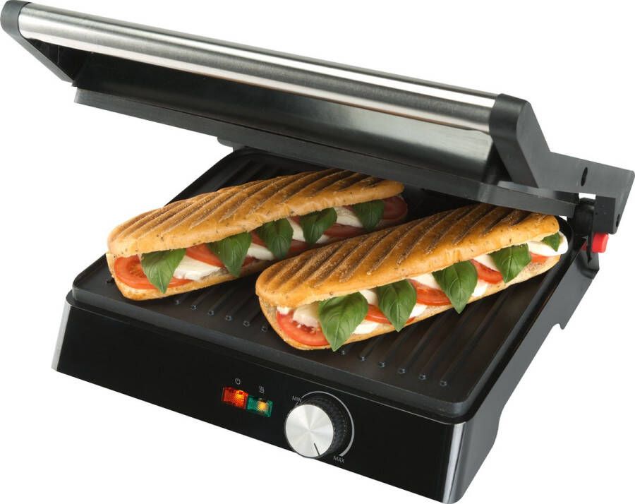 Bourgini Contactgrill Paninigrill en Tosti ijzer Anti-aanbaklaag Zwevend deksel Grillapparaat RVS BPA vrij