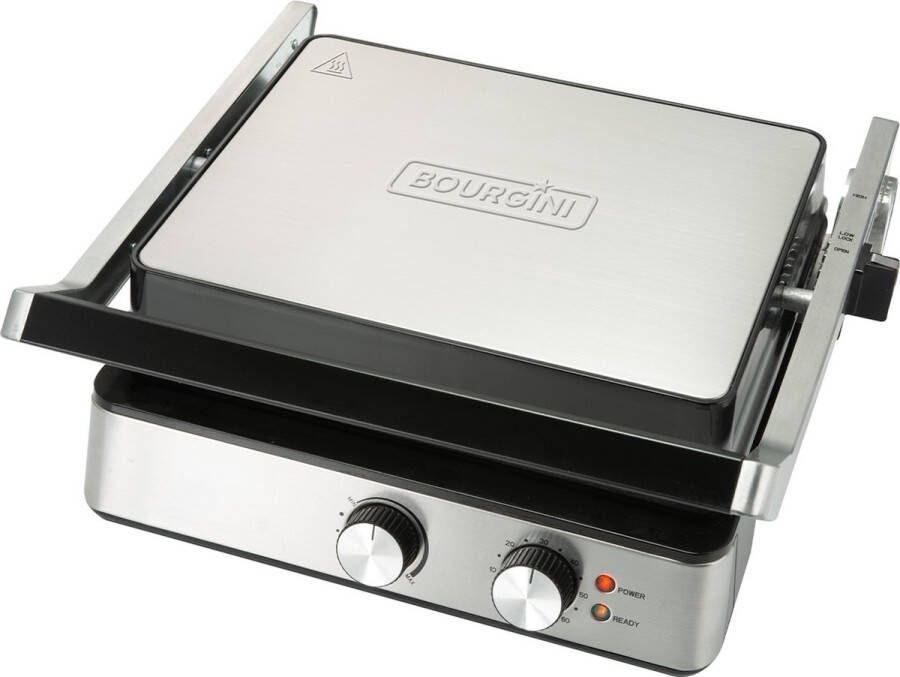 Bourgini Contactgrill Paninigrill en Tosti ijzer PFAS-vrije anti-aanbaklaag Zwevend deksel Grillapparaat RVS BPA vrij