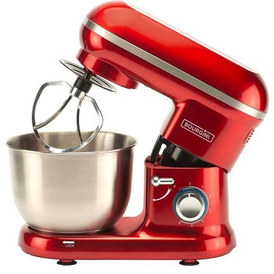 Bourgini Classic Kitchen Chef Keukenmachine 4.5L Mengkom Keukenmixer Keukenrobot 1300W- Rood