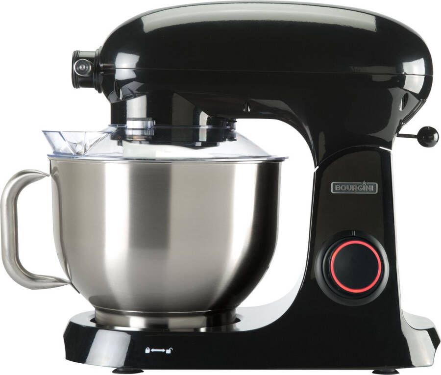 Bourgini Steel Kitchen Chef Keukenmachine 5.5 Liter inhoud Keukenmixer met krachtige 1800watt motor Keukenrobot Metalen behuizing Foodprocessor Zwart