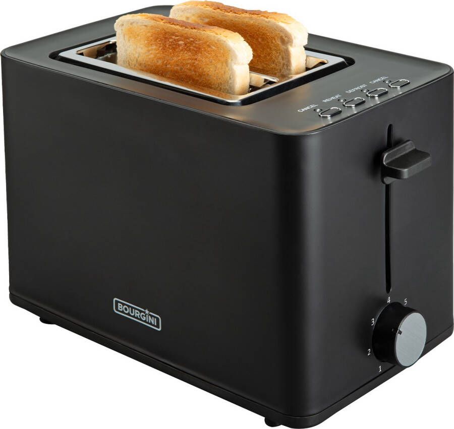 Bourgini Tosti Toaster Broodrooster met Tostiklemmen Zwart- Extra brede sleuf geschikt voor 2 tosti's Instelbare bruiningsstand en ontdooifunctie