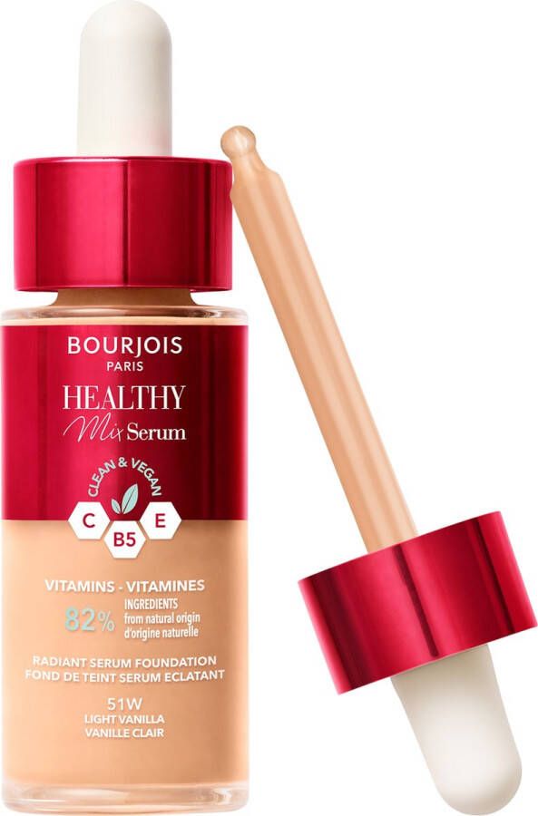 BOURJOIS Paris Bourjois Healthy Mix 51 Light Vanilla Serum Foundation laat de huid onmiddellijk stralen hydrateert tot 24 uur lang vegan formule dauwachtige finish houdt de hele dag lang 30 ml