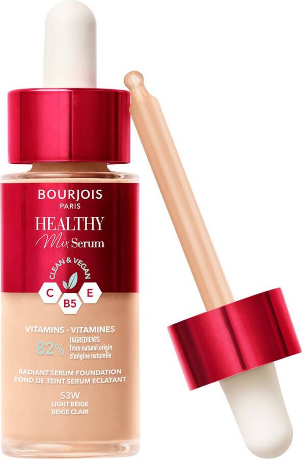 BOURJOIS Paris Bourjois Healthy Mix 53W Light Beige Serum Foundation laat de huid onmiddellijk stralen hydrateert tot 24 uur lang vegan formule dauwachtige finish houdt de hele dag lang 30 ml