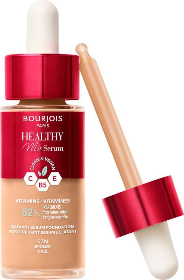 BOURJOIS Paris Bourjois Healthy Mix 57N Bronze Serum Foundation laat de huid onmiddellijk stralen hydrateert tot 24 uur lang vegan formule dauwachtige finish houdt de hele dag lang 30 ml