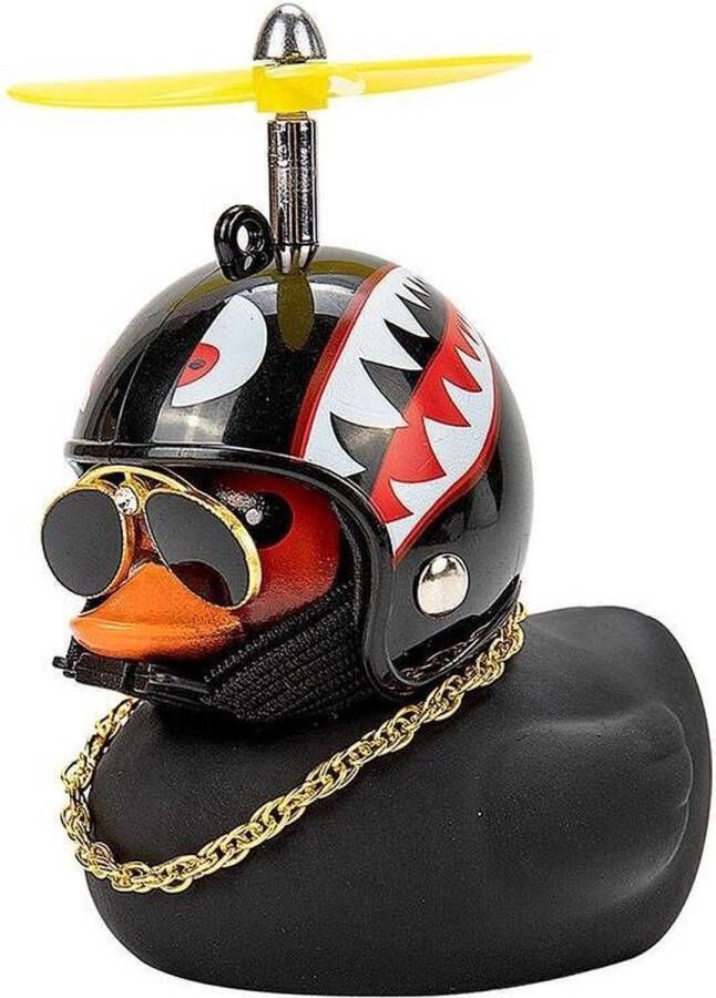 Boutique winkel Auto Badeendje Decoratie ducky met helm zonnebrilketing en helm Badeendje Auto|Fiets|Motor| | Met Kleefstrip|1 Stuk ZWART