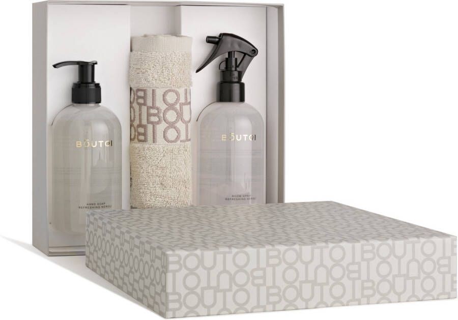 Boutoi Harmonie geschenkset Refreshing Neroli handzeep 300ml + roomspray 300ml + gastendoekje