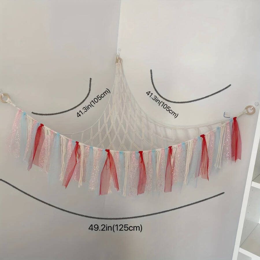Bovista Knuffel Net Hangmat Speelgoed Opbergsysteem Hangmat Voor Knuffels Organizer Wit Strik Design