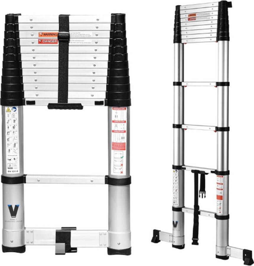 BOWEITI Telescoopladder 3.8 Meter Telescopische Vouwladder Telescopische Ladder Inklapbaar Soft Close