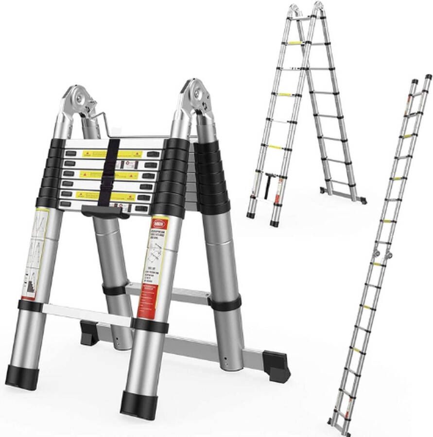 BOWEITI Telescoopladder 5 Meter Telescopische Vouwladder Telescopische Ladder Inklapbaar Soft Close
