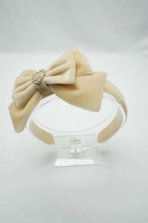 Bows and Flowers Fluweel luxe haarband – Beige fluweel – Luxe haarband – Luxe accessoire Haarstrik