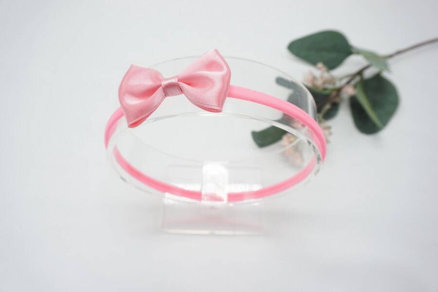 Bows and Flowers Haarband Nylon met baby strik Kleur Bright Pink Helder Roze Haarstrik