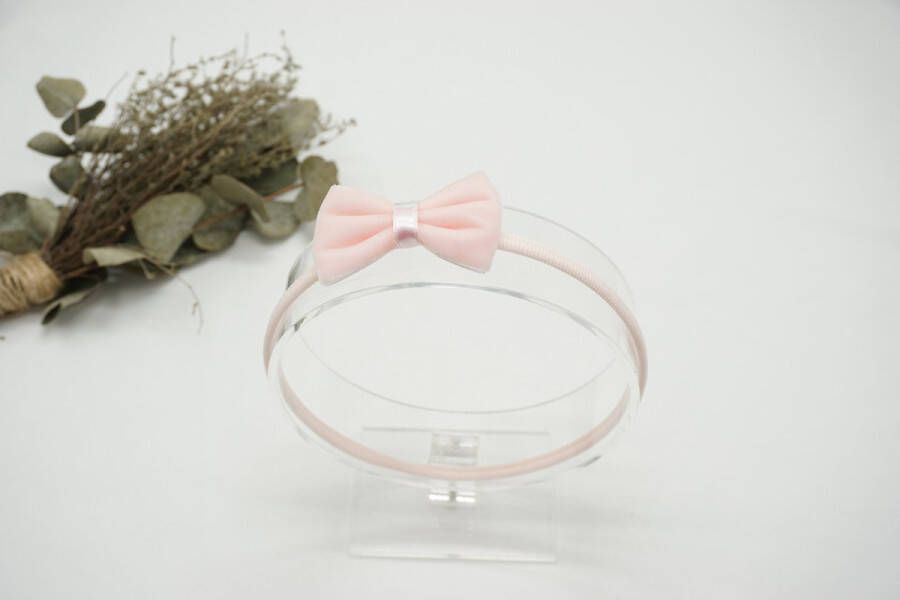 Bows and Flowers Haarband Nylon met baby strik Kleur Licht Roze Haarstrik – Winter strik Fluweel