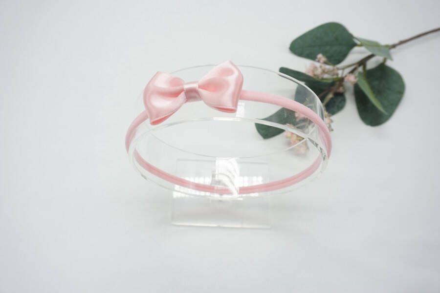 Bows and Flowers Haarband Nylon met baby strik Kleur Pink Roze Haarstrik