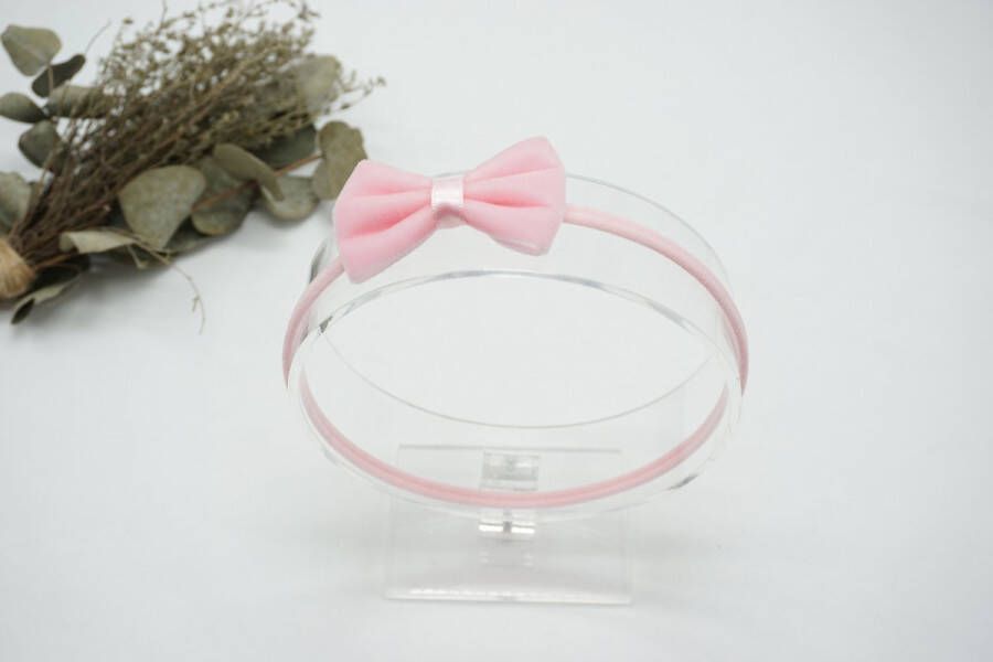 Bows and Flowers Haarband Nylon met baby strik Kleur Roze Haarstrik – Winter strik Fluweel