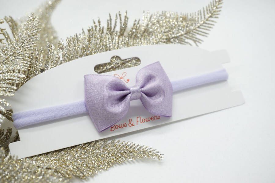 Bows and Flowers Haarband Nylon met baby strik Lila 430 Haarstrik – Kerst strik Glitter haarstrik