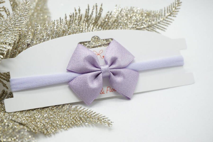 Bows and Flowers Haarband Nylon met baby strik Lila Haarstrik – Babyshower Glitter haarstrik