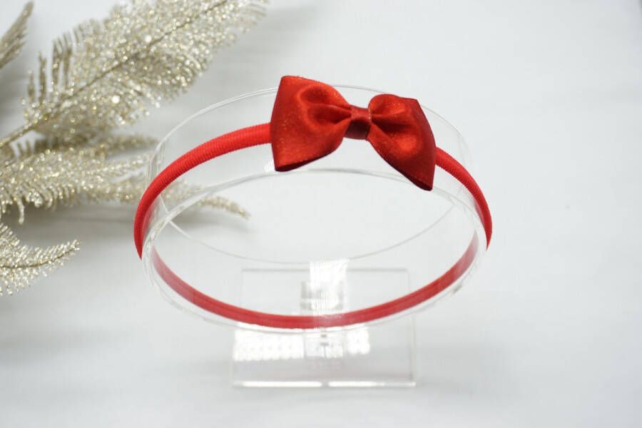 Bows and Flowers Haarband Nylon met baby strik Rood 235 Haarstrik – Kerst strik Glitter haarstrik