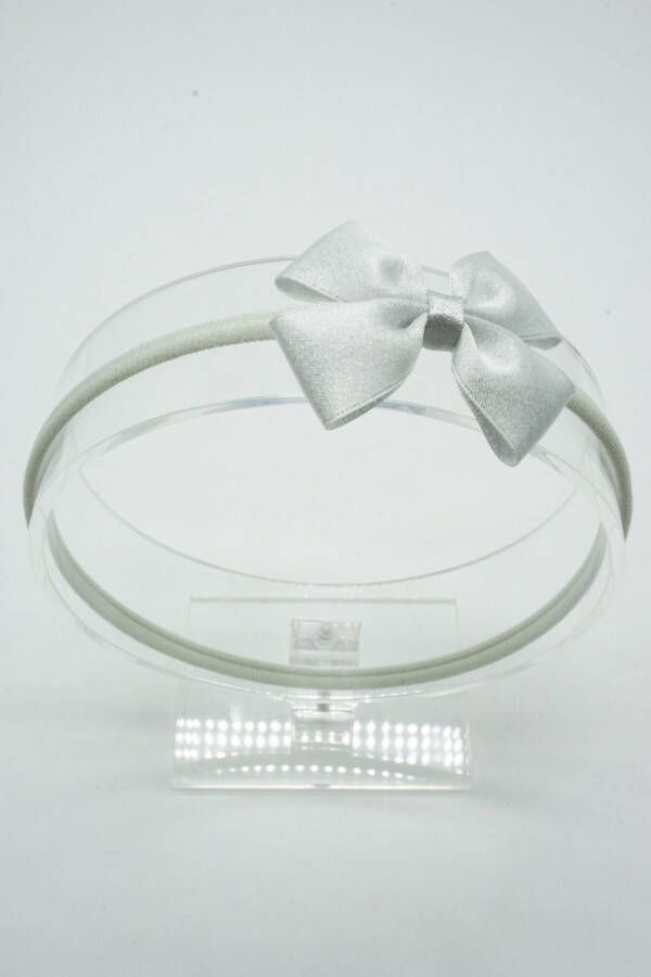 Bows and Flowers Haarband Nylon met satijn regular mini baby strik Grijs Haarstrik – Babyshower Glitter haarstrik