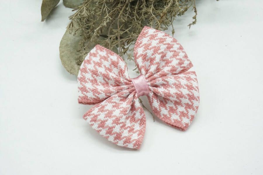 Bows and Flowers Pied de Poule regular haarstrik Kleur Bleek roze- Haarstrik Babyshower