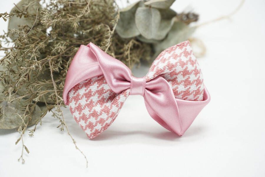 Bows and Flowers Pied de Poule twist haarstrik Kleur Bleek roze Haarstrik Babyshower