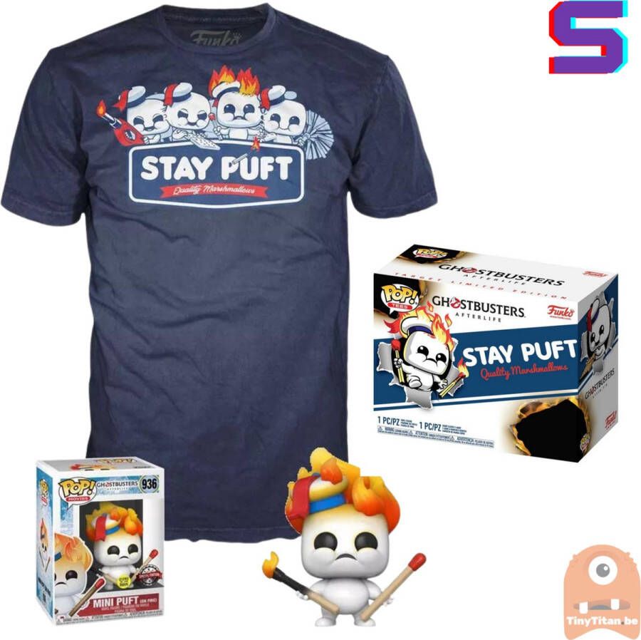 Box Funko POP! & TEE BOX Mini Puft on Fire GITD Ghostbusters Afterlife Exclusive Small