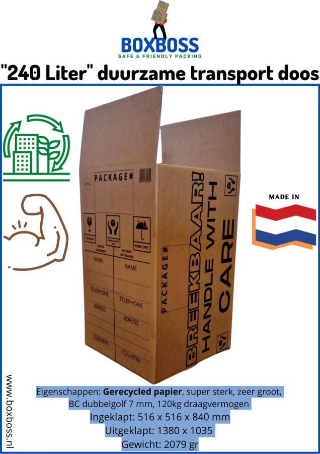 Boxboss Transportdoos x 1 240 liter super sterk -Extra Large verhuisdoos duurzaam