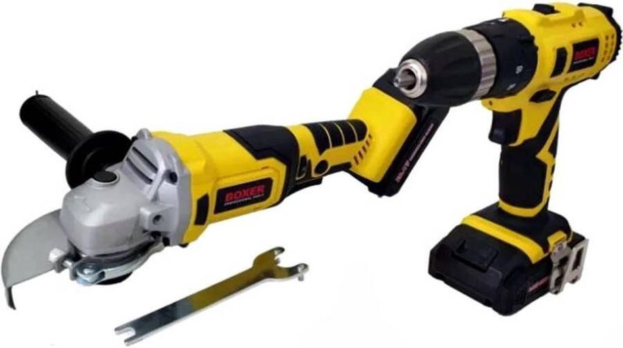 Boxer Tools Boxer S-Series Gereedschapset Boormachine + Haakse Slijper Incl. 2 accu's 20.4 Volt incl. 15 stuks accessoires