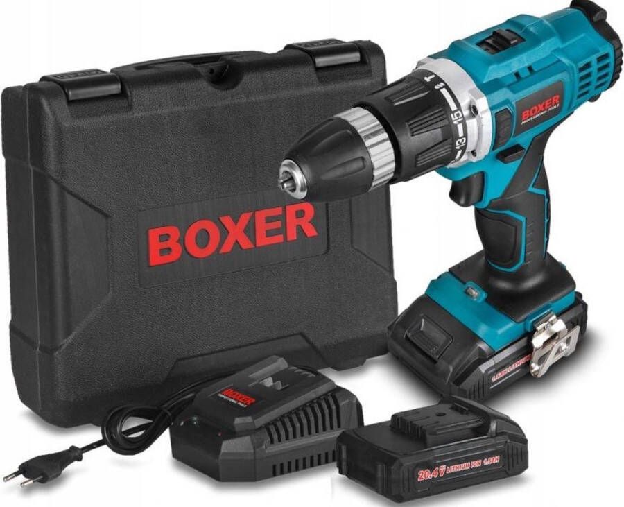 Boxer Tools Boxer Sterke Accuboormachine 2x 20.4 V Li-Ion accu 1400 RPM 1.5 Ah incl. 10 boren en bitjes