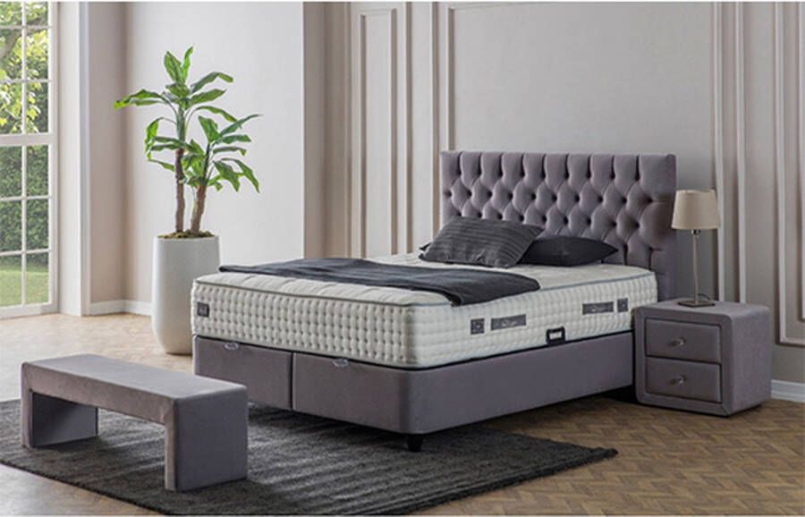 Maison Interiors ® Luxe Cannes Boxspring met Opbergruimte – Bed 140 x 200 cm – Soft Grey