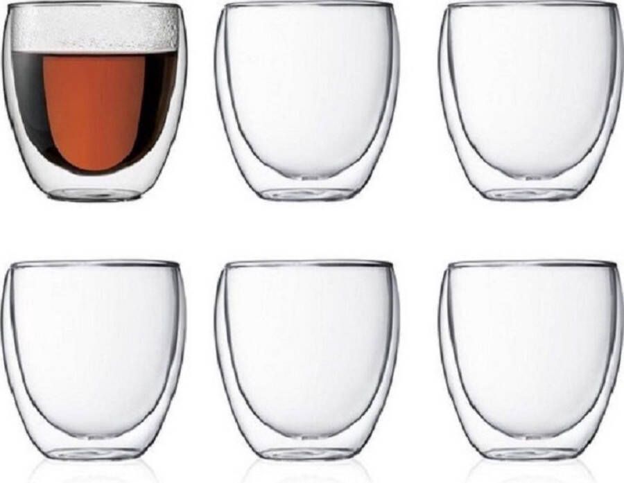 Boysan Theeglazen Dubbelwandige glazen 150 ml 6 stuks Koffieglazen Theeglas Cappuccino glazen Latte macchiato glazen