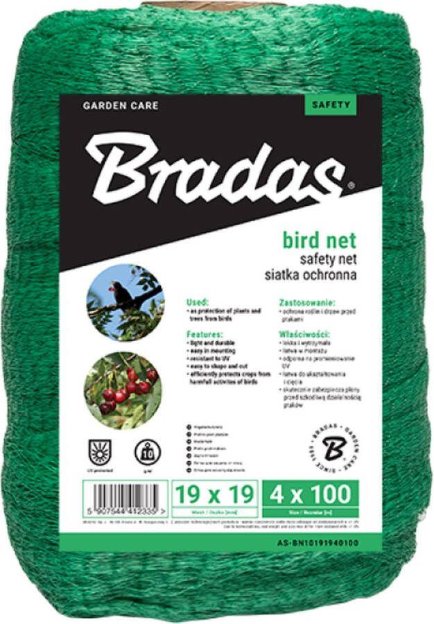 BRA Vogelnet 4x100 meter extra sterk maaswijdte 19mm groen tuinnet vogels vogelbestrijding