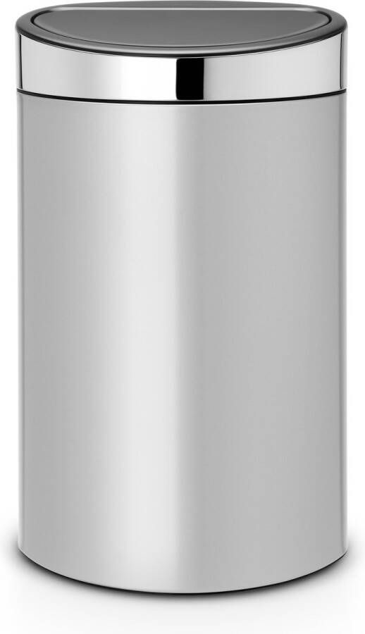 Brabantia Afvalverzamelaar 40 liter 'Touch Bin' met kunststof binnenemmer Metallic Grey Brilliant Steel deksel
