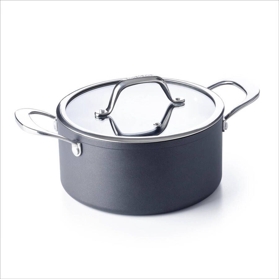 Brabantia BALANCE Kookpan Casserole Ø 16 cm- Glazen deksel- Trendy -Hoge kwaliteit Aluminium 3 dubbele Anti-aanbaklaag- Oven en Inductie geschikt Zwart