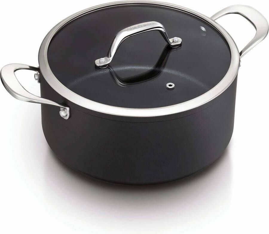 Brabantia BALANCE Kookpan Casserole Ø 20 cm- Glazen deksel- Trendy -Hoge kwaliteit Aluminium 3 dubbele Anti-aanbaklaag- Oven en Inductie geschikt Zwart