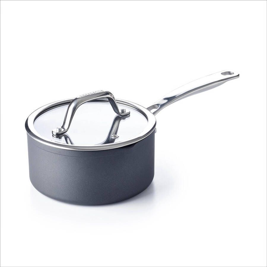 Brabantia BALANCE Steelpan Ø 16 cm- Glazen deksel- Trendy -Hoge kwaliteit Aluminium 3 dubbele Anti-aanbaklaag- Oven en Inductie geschikt Zwart